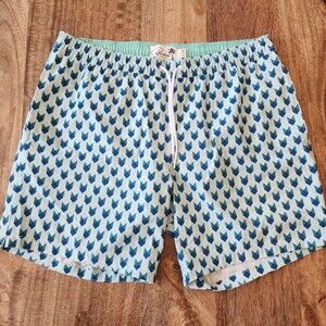 Bonobos Shorts Mens Large Blue Geometric Swim Trunks Lined Drawstring 7 Inseam